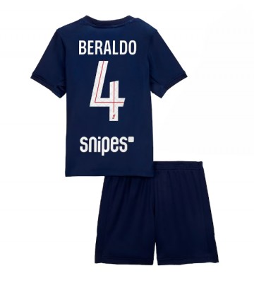 Paris Saint-Germain Lucas Beraldo #4 Hjemmebanetrøje Børn 2025-26 Kortærmet (+ Korte bukser)